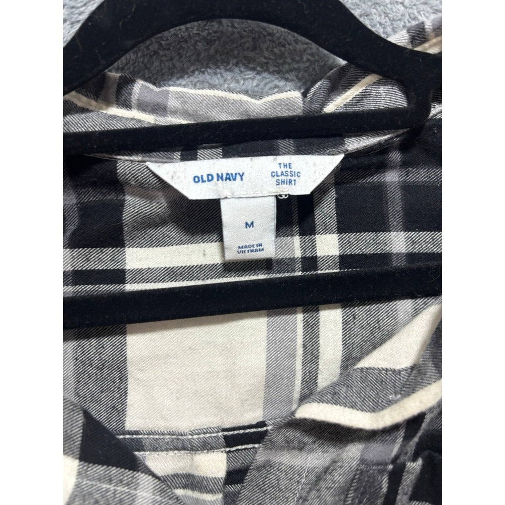 Old Navy M Womens Black White Plaid Flannel Shirt Casual Cozy Button Down