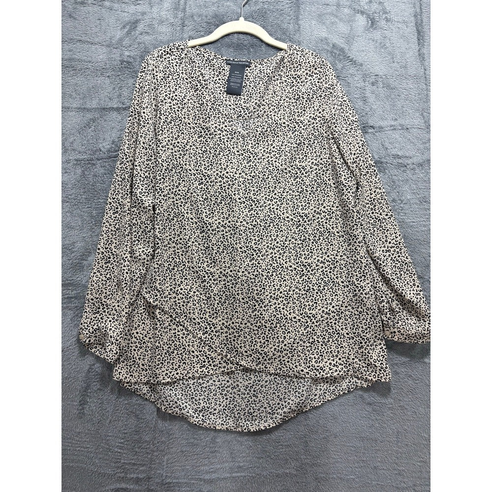 Chelsea & Theodore Womens M Tan Leopard Print Blouse V-Neck Casual Boho Top