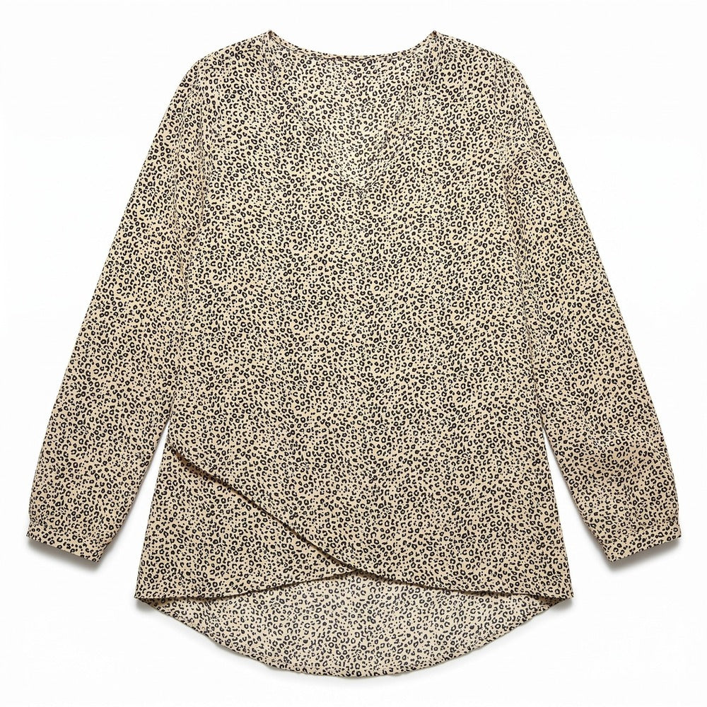 Chelsea & Theodore Womens M Tan Leopard Print Blouse V-Neck Casual Boho Top
