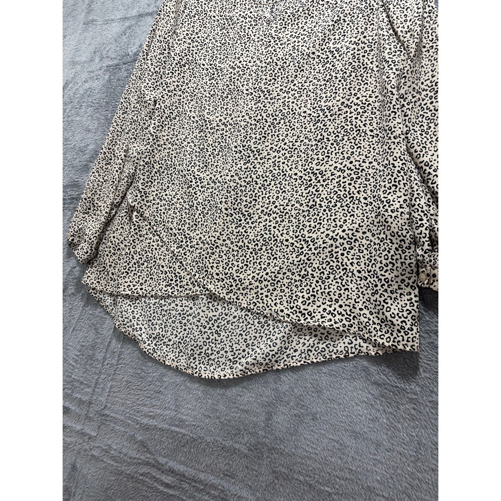 Chelsea & Theodore Womens M Tan Leopard Print Blouse V-Neck Casual Boho Top