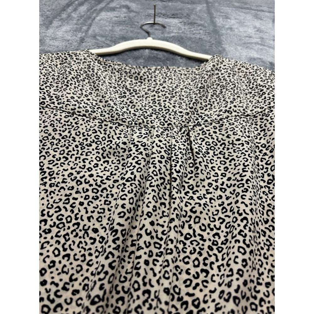 Chelsea & Theodore Womens M Tan Leopard Print Blouse V-Neck Casual Boho Top