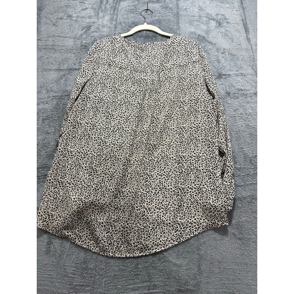 Chelsea & Theodore Womens M Tan Leopard Print Blouse V-Neck Casual Boho Top
