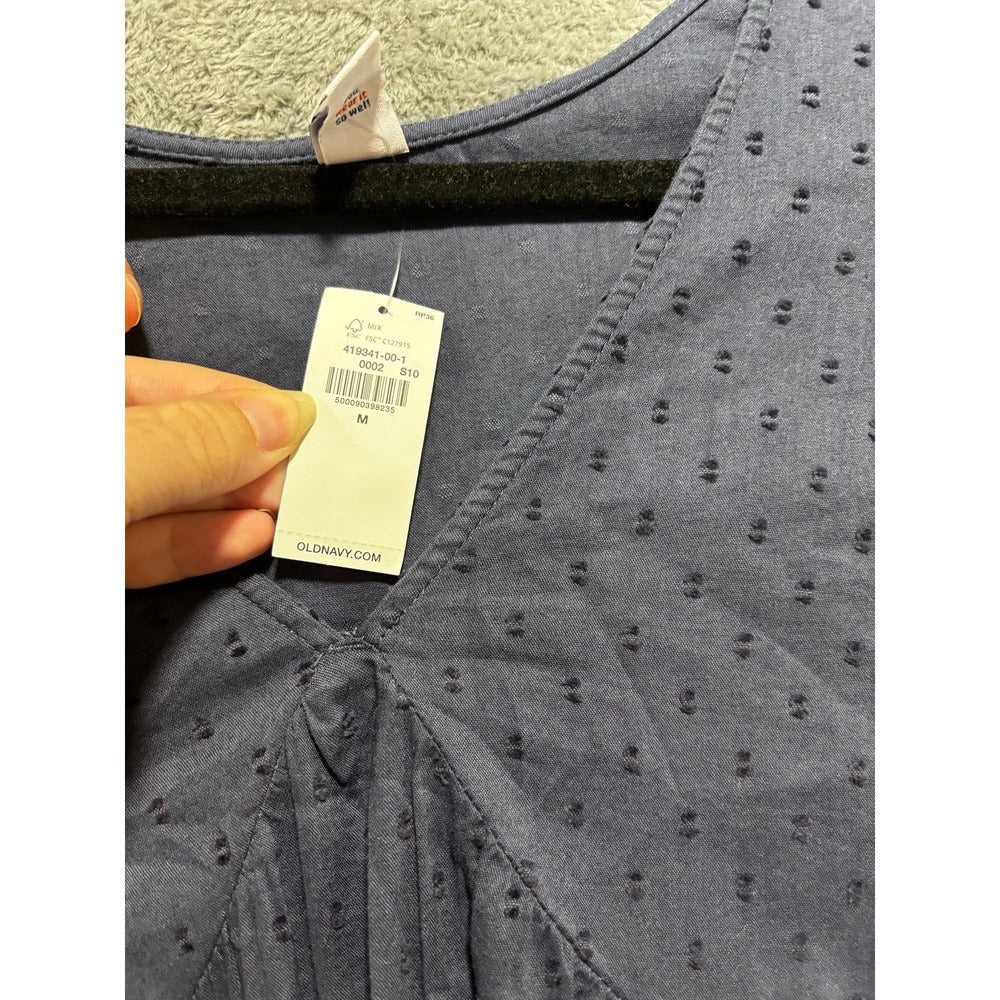 Old Navy M Womens Blue Swiss Dot Long Sleeve Babydoll Dress Boho Casual
