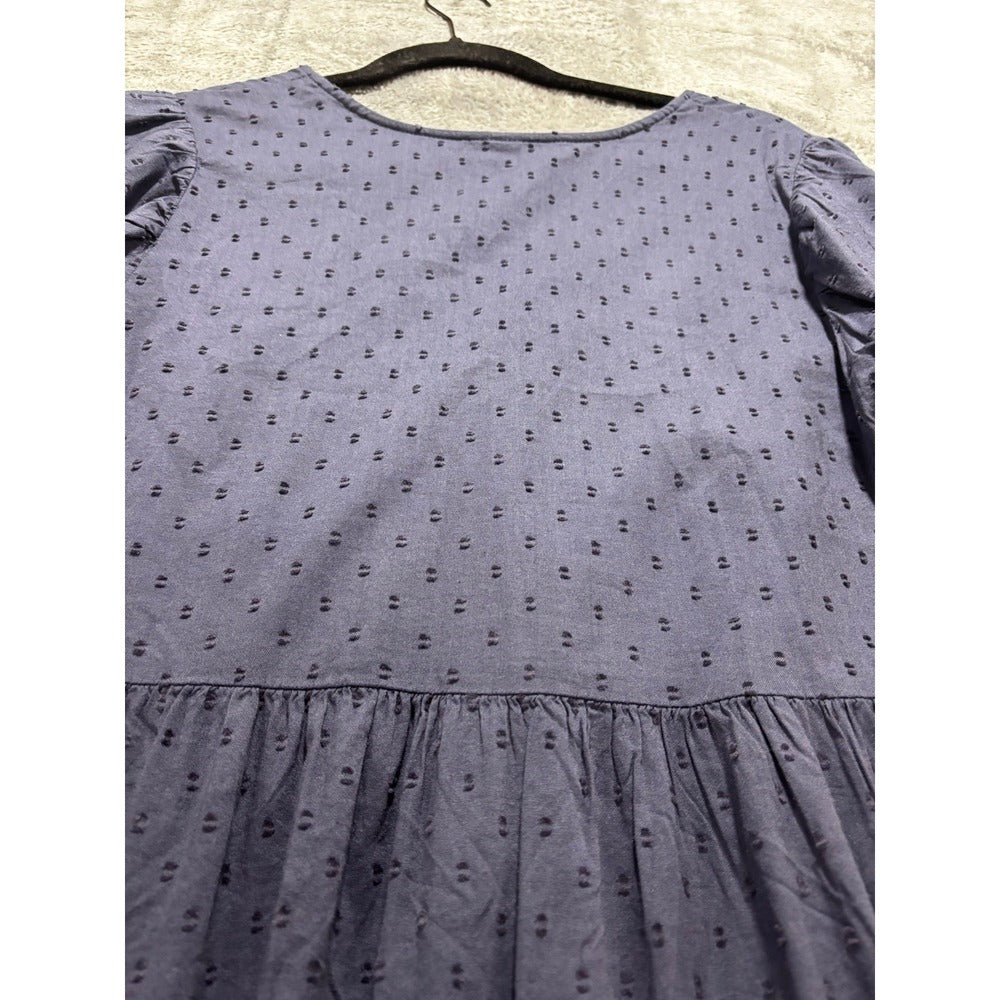 Old Navy M Womens Blue Swiss Dot Long Sleeve Babydoll Dress Boho Casual