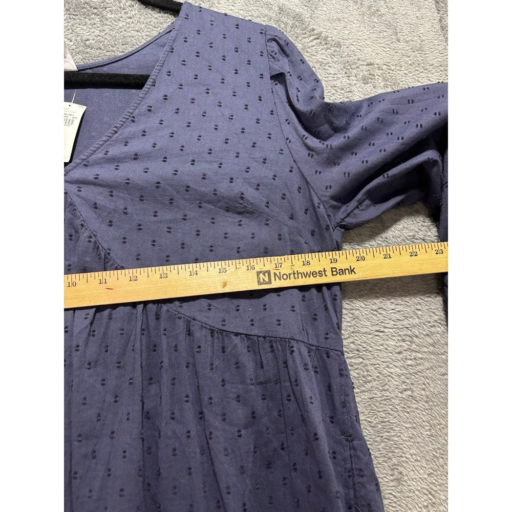 Old Navy M Womens Blue Swiss Dot Long Sleeve Babydoll Dress Boho Casual