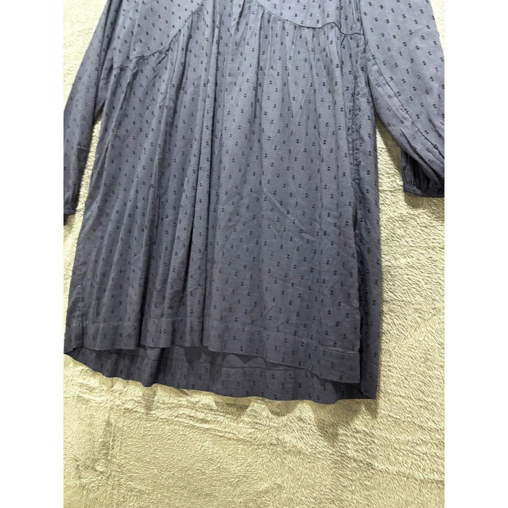 Old Navy M Womens Blue Swiss Dot Long Sleeve Babydoll Dress Boho Casual