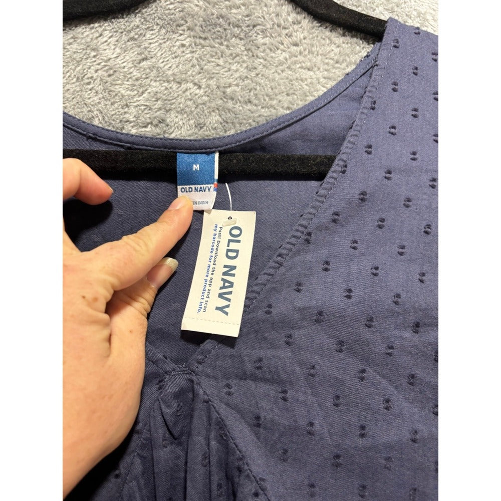 Old Navy M Womens Blue Swiss Dot Long Sleeve Babydoll Dress Boho Casual