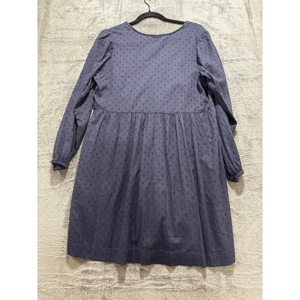 Old Navy M Womens Blue Swiss Dot Long Sleeve Babydoll Dress Boho Casual