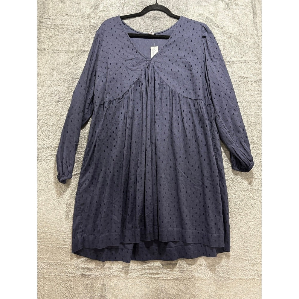 Old Navy M Womens Blue Swiss Dot Long Sleeve Babydoll Dress Boho Casual