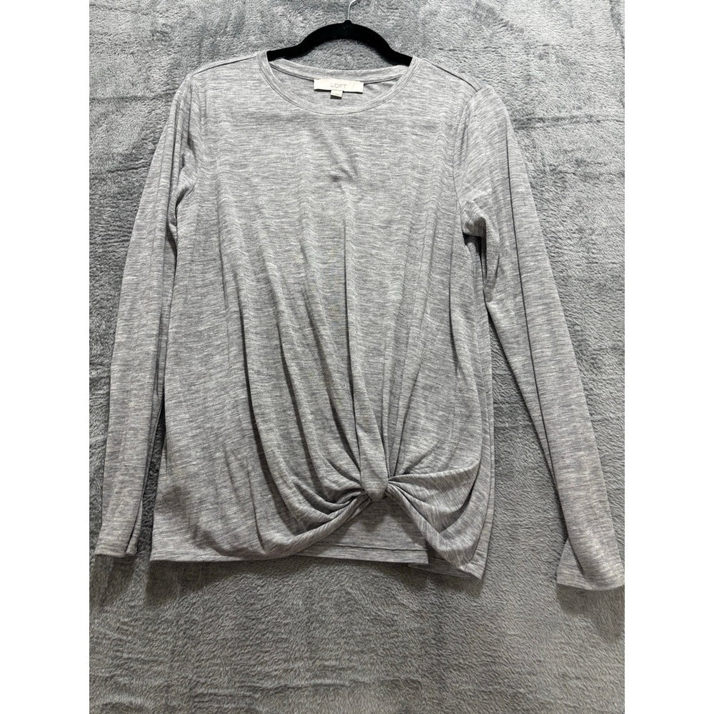 LOFT M Gray Long Sleeve Front Knot Top Womens Casual Minimalist