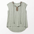 DR2 Womens M Sage Green Clip Dot Tassel Tie Boho Blouse Top Casual Festival