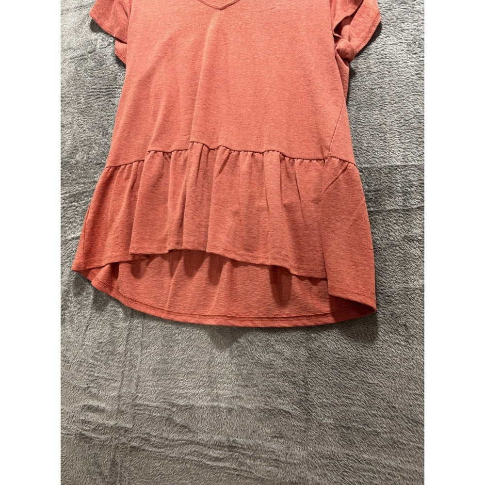 LOFT Womens M Terracotta Flutter Sleeve Peplum V-Neck Top Boho Casual