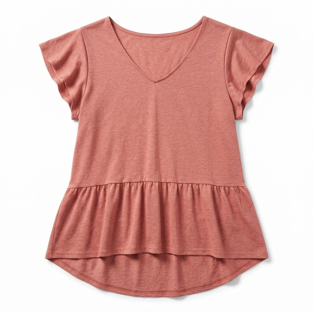 LOFT Womens M Terracotta Flutter Sleeve Peplum V-Neck Top Boho Casual
