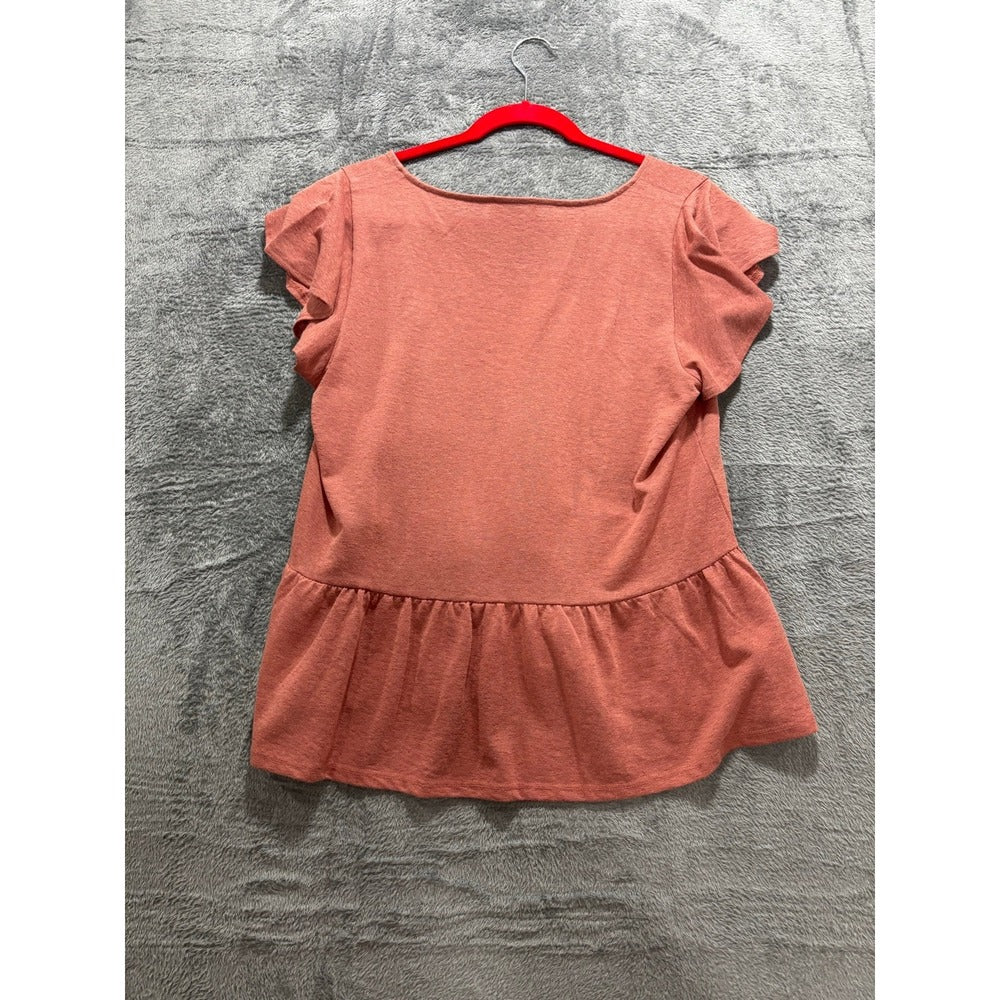LOFT Womens M Terracotta Flutter Sleeve Peplum V-Neck Top Boho Casual