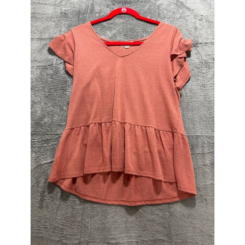 LOFT Womens M Terracotta Flutter Sleeve Peplum V-Neck Top Boho Casual