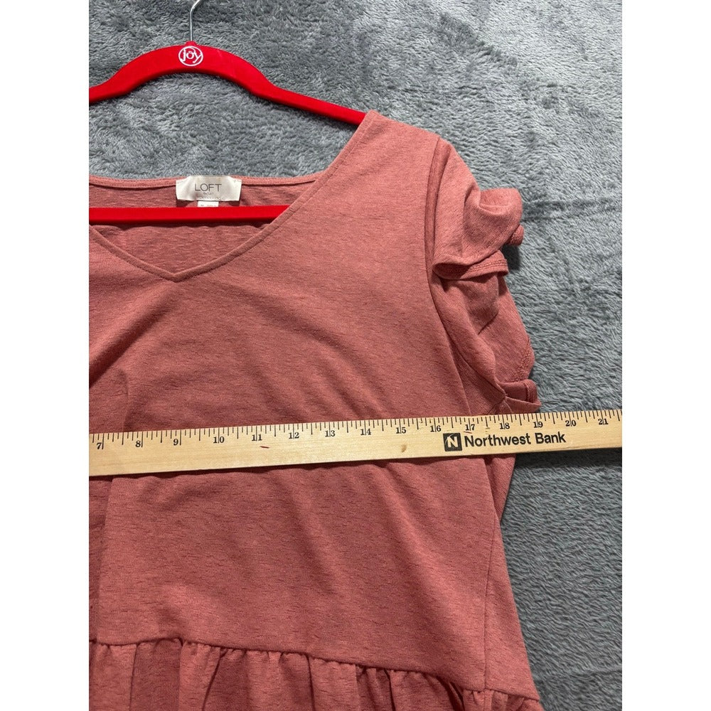 LOFT Womens M Terracotta Flutter Sleeve Peplum V-Neck Top Boho Casual