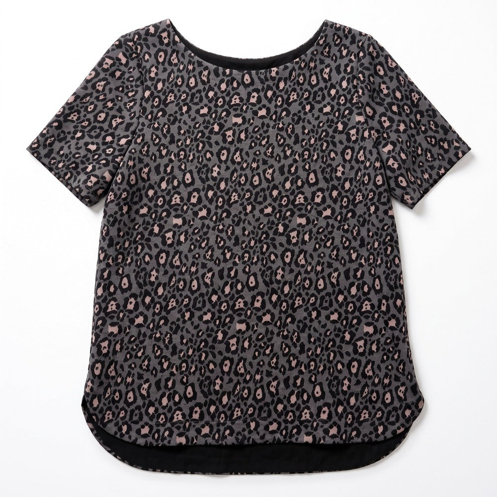 LOFT Womens S Gray Leopard Print Short Sleeve Blouse Top Casual Preppy Cozy