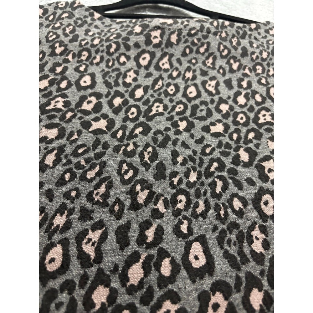 LOFT Womens S Gray Leopard Print Short Sleeve Blouse Top Casual Preppy Cozy