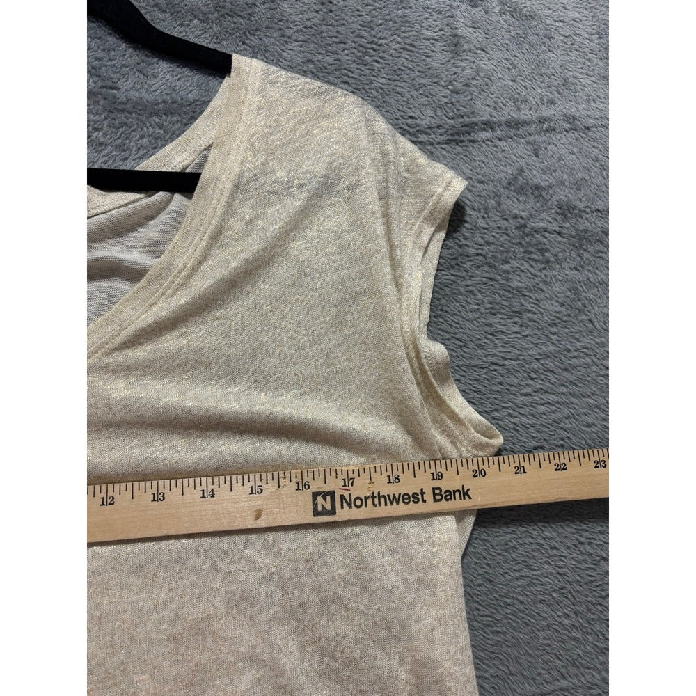 Tommy Hilfiger S/P Cream Gold Linen Sleeveless V-Neck Top Womens Coastal