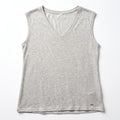 Tommy Hilfiger S/P Cream Gold Linen Sleeveless V-Neck Top Womens Coastal