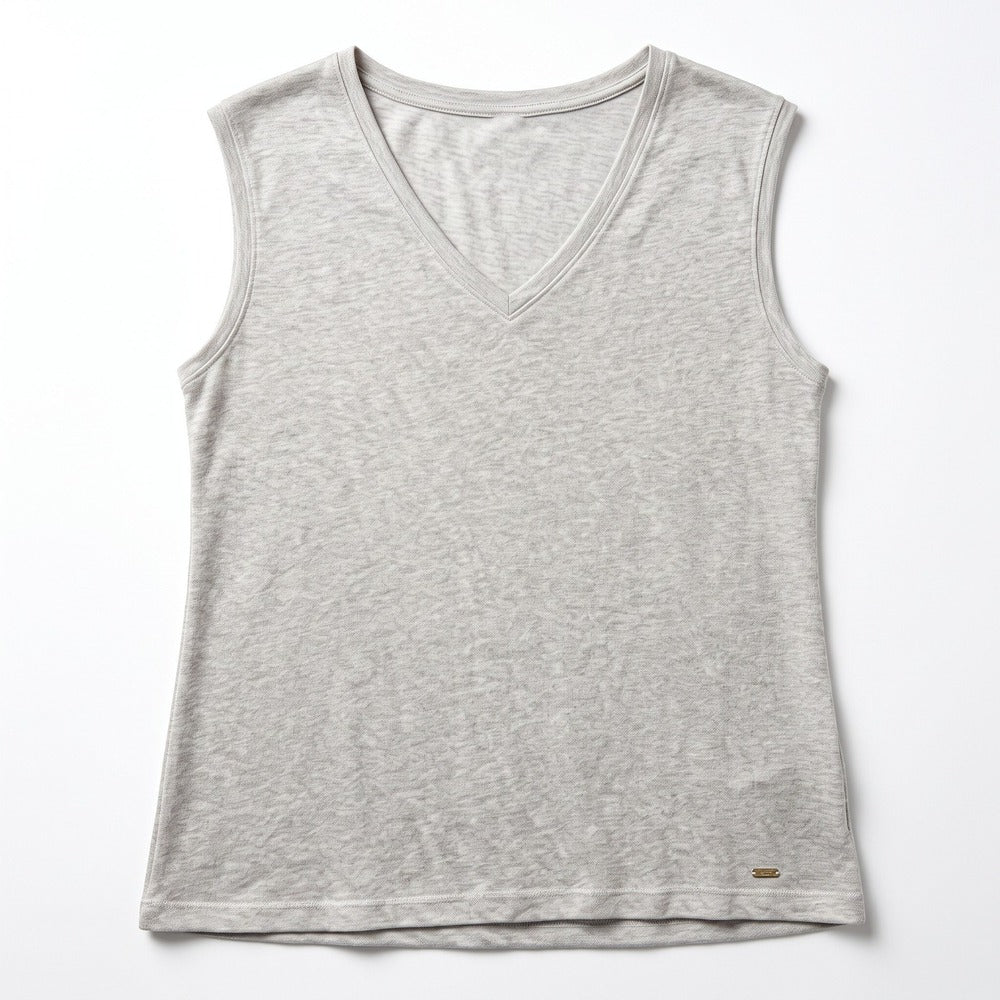 Tommy Hilfiger S/P Cream Gold Linen Sleeveless V-Neck Top Womens Coastal