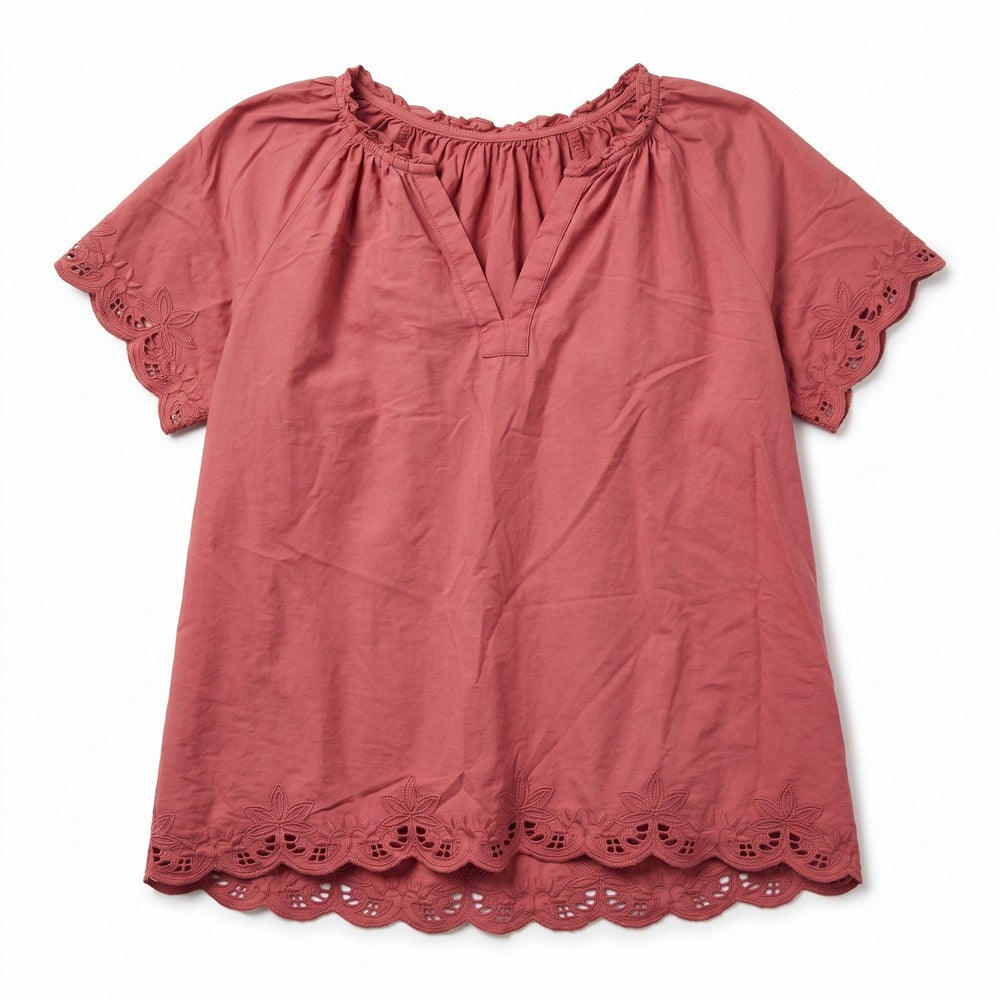 Old Navy M Womens Dusty Rose Eyelet Embroidered Short Sleeve Top