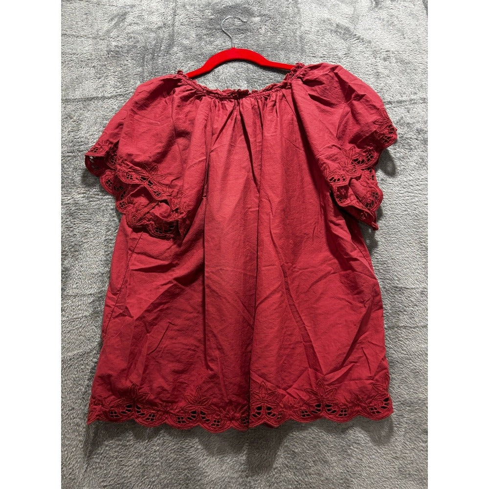 Old Navy M Womens Dusty Rose Eyelet Embroidered Short Sleeve Top