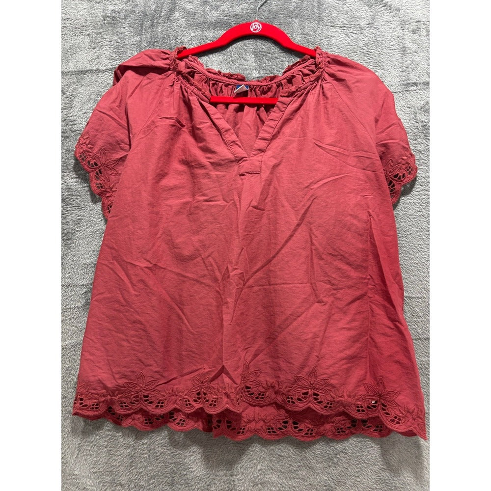 Old Navy M Womens Dusty Rose Eyelet Embroidered Short Sleeve Top