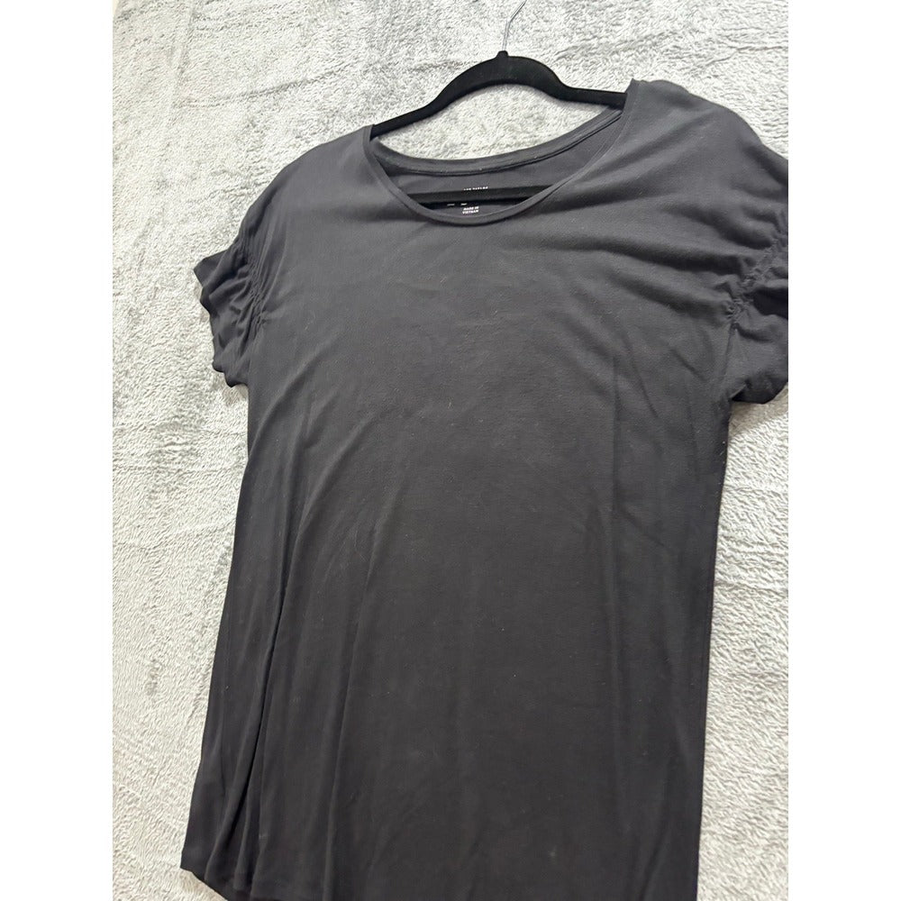 LOFT Womens S Black Ruched Sleeve T-Shirt Top Casual Minimalist