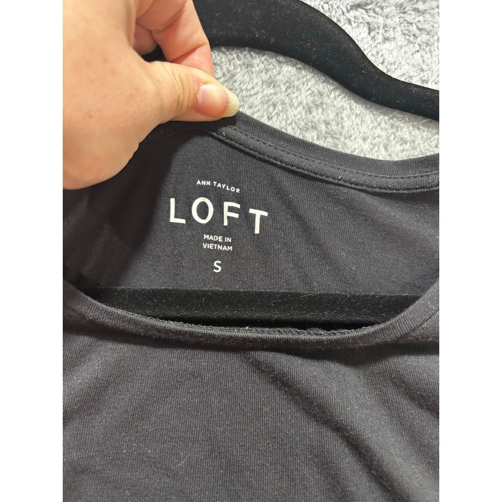 LOFT Womens S Black Ruched Sleeve T-Shirt Top Casual Minimalist