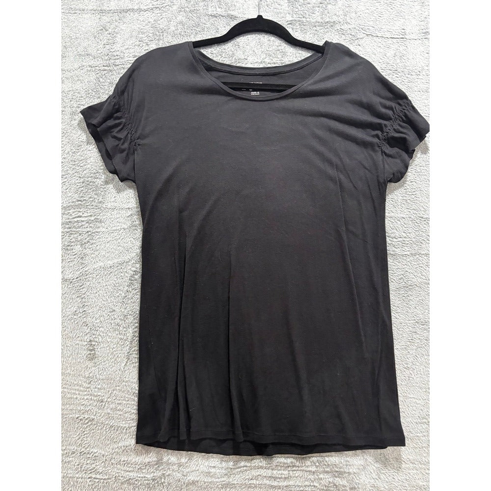 LOFT Womens S Black Ruched Sleeve T-Shirt Top Casual Minimalist