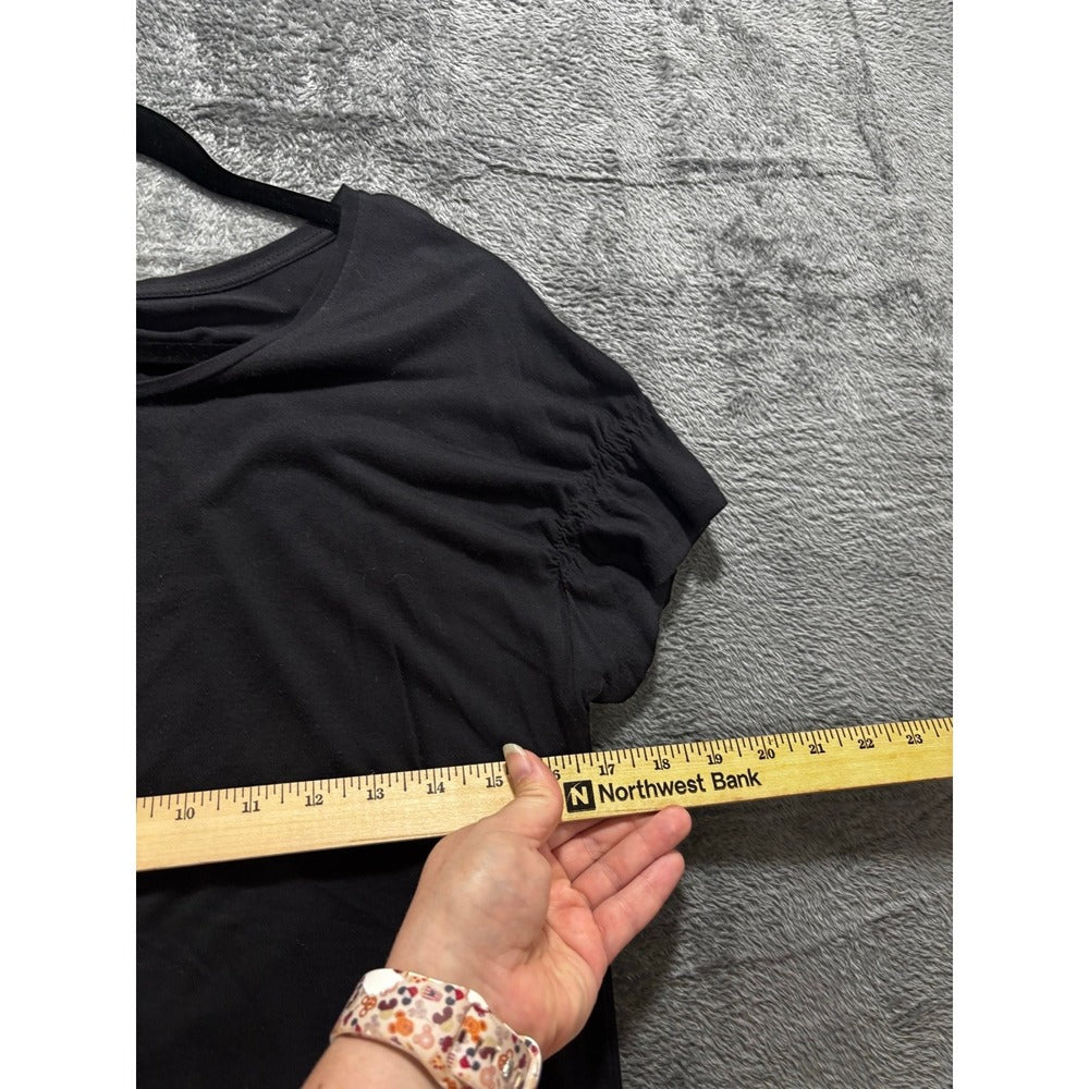 LOFT Womens S Black Ruched Sleeve T-Shirt Top Casual Minimalist