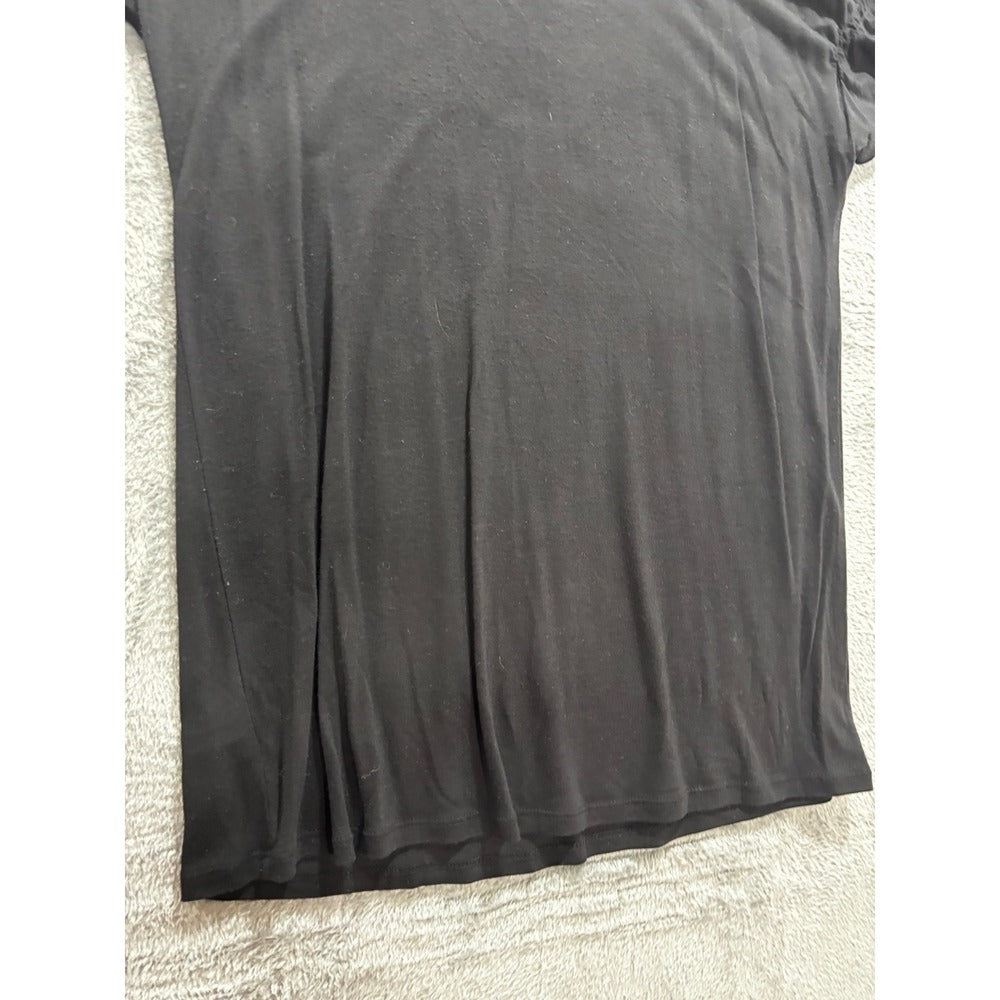 LOFT Womens S Black Ruched Sleeve T-Shirt Top Casual Minimalist