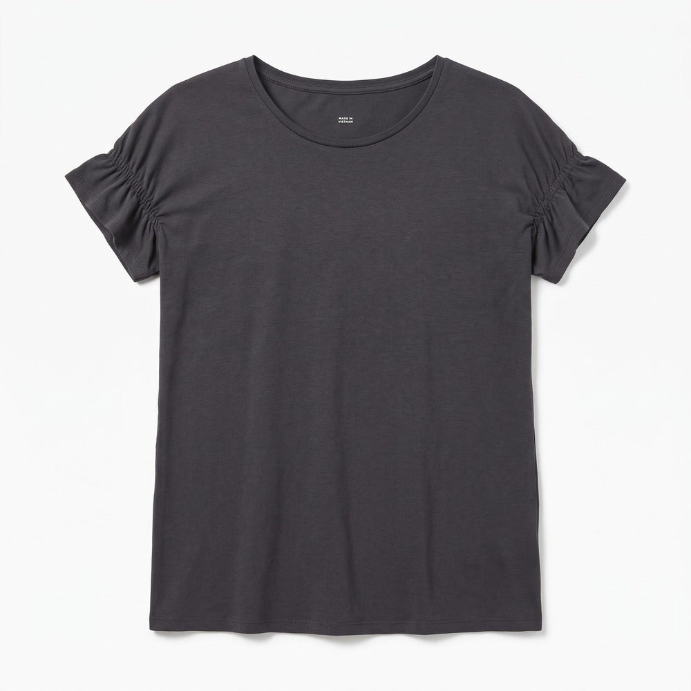 LOFT Womens S Black Ruched Sleeve T-Shirt Top Casual Minimalist