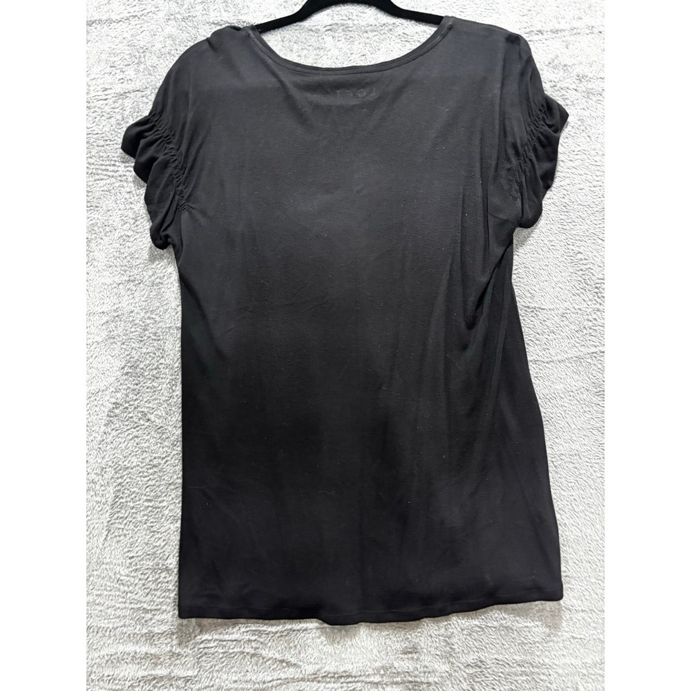 LOFT Womens S Black Ruched Sleeve T-Shirt Top Casual Minimalist