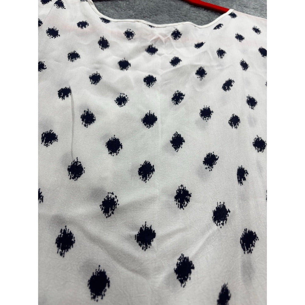 LOFT S White Navy Blue Ikat Short Sleeve Top Womens Boho Casual Blouse