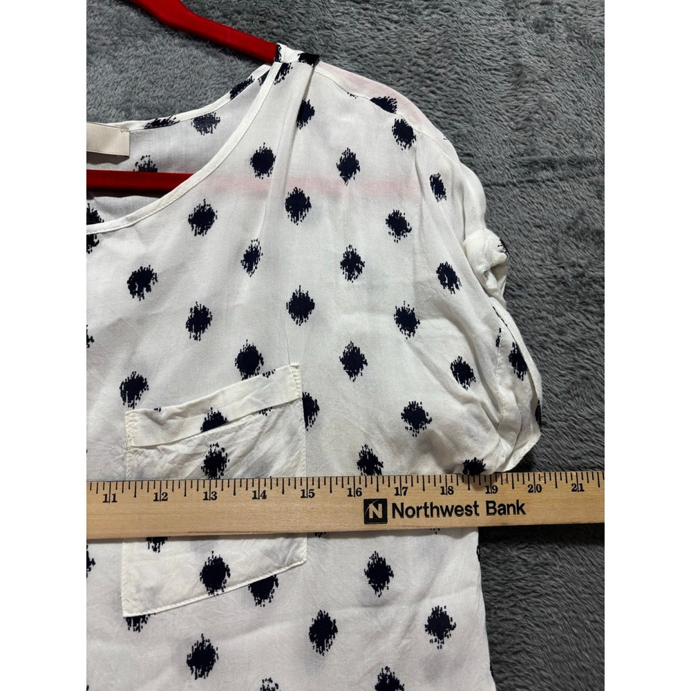 LOFT S White Navy Blue Ikat Short Sleeve Top Womens Boho Casual Blouse