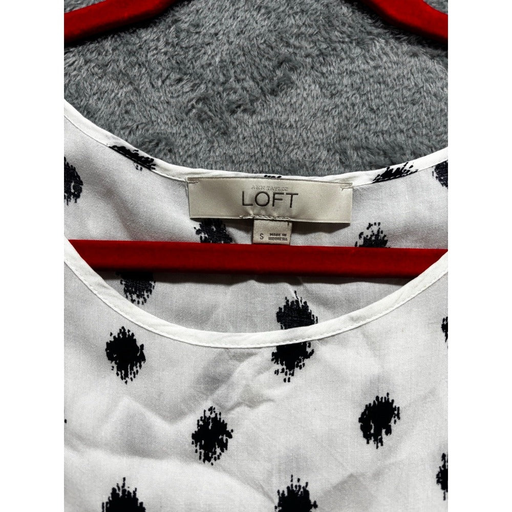 LOFT S White Navy Blue Ikat Short Sleeve Top Womens Boho Casual Blouse