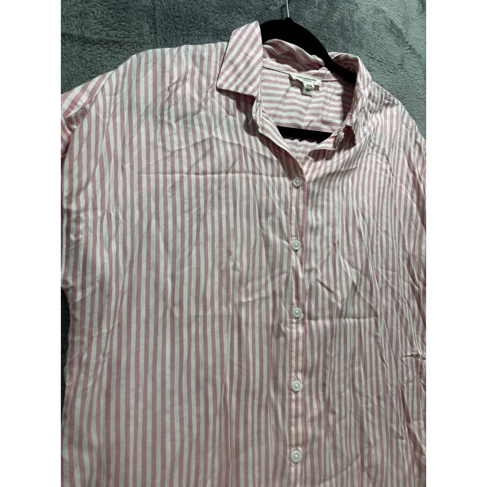 beachlunchlounge M Pink White Striped Shirt Womens Preppy Coastal Button Down