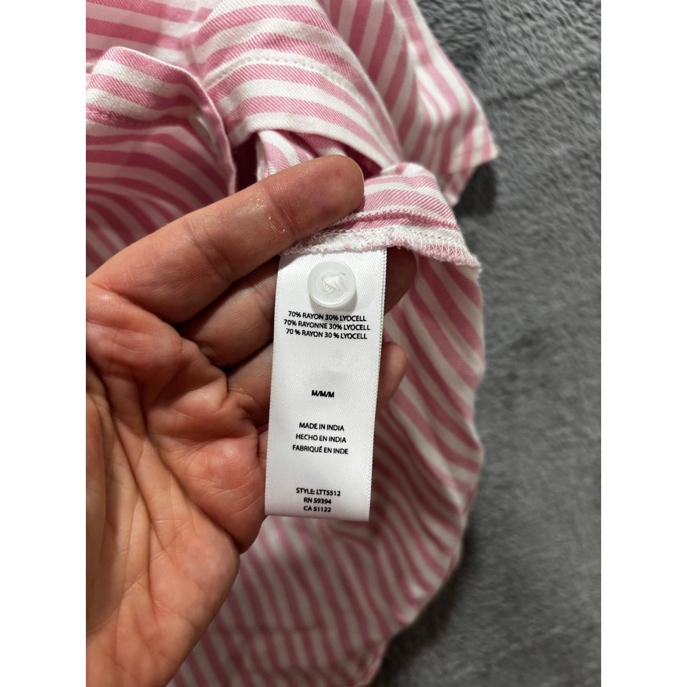 beachlunchlounge M Pink White Striped Shirt Womens Preppy Coastal Button Down