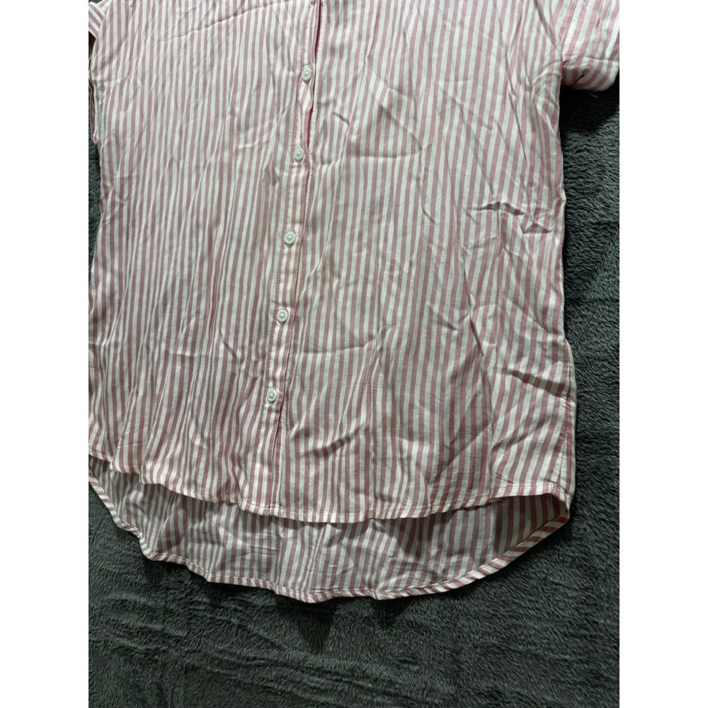 beachlunchlounge M Pink White Striped Shirt Womens Preppy Coastal Button Down
