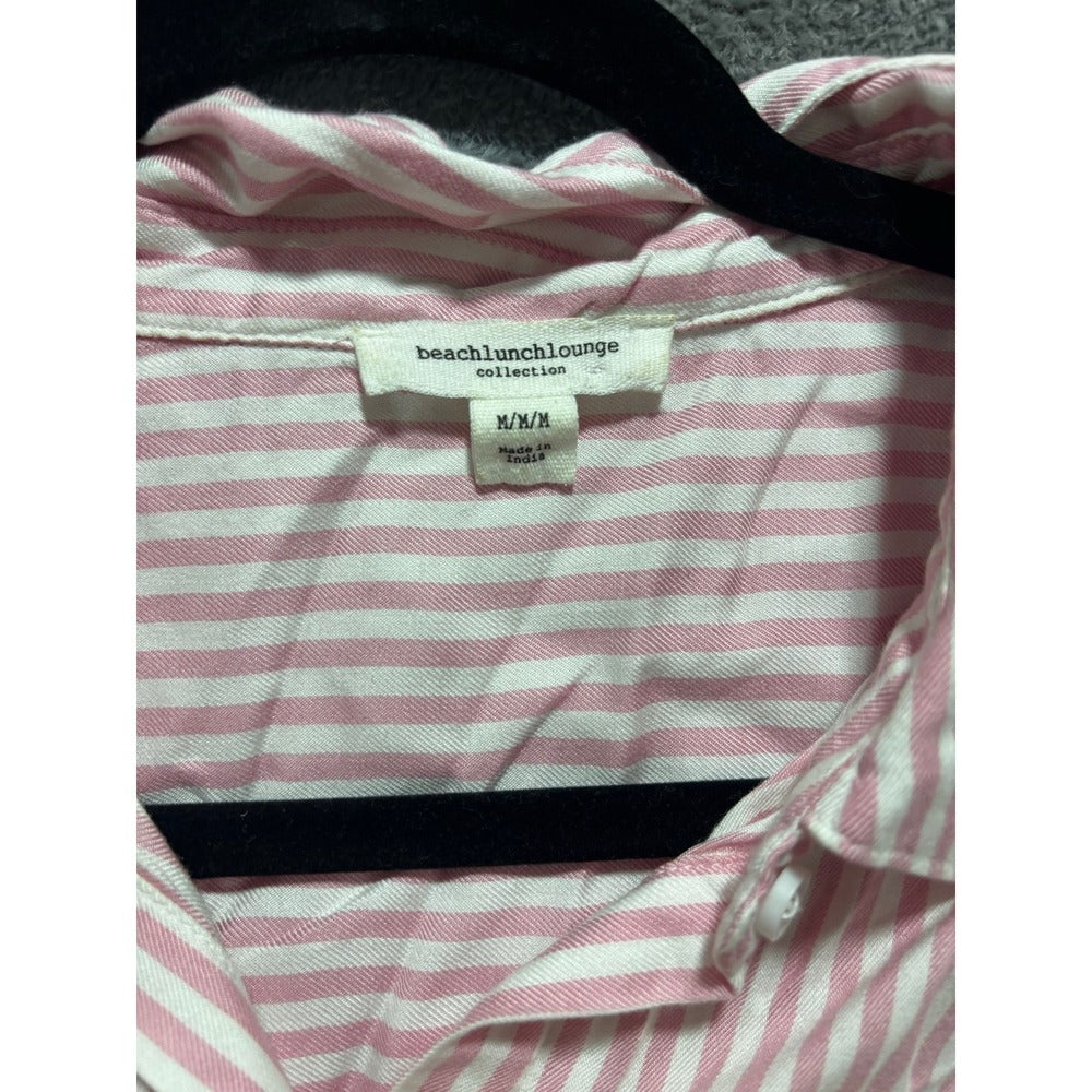 beachlunchlounge M Pink White Striped Shirt Womens Preppy Coastal Button Down