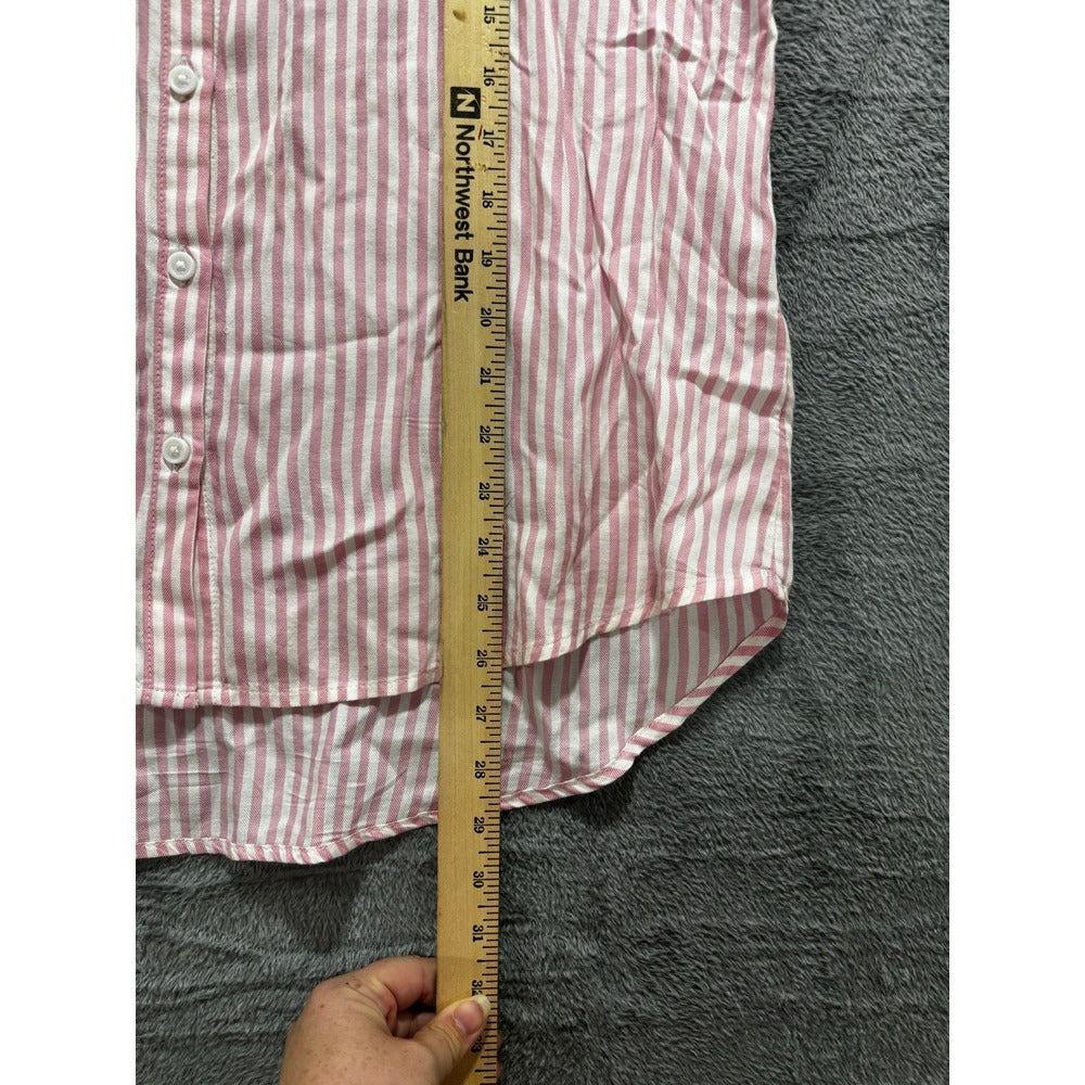 beachlunchlounge M Pink White Striped Shirt Womens Preppy Coastal Button Down