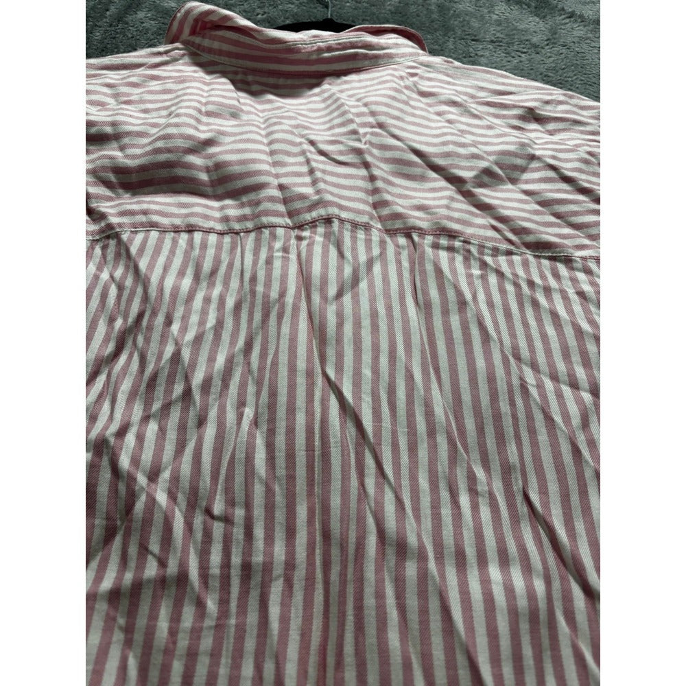 beachlunchlounge M Pink White Striped Shirt Womens Preppy Coastal Button Down