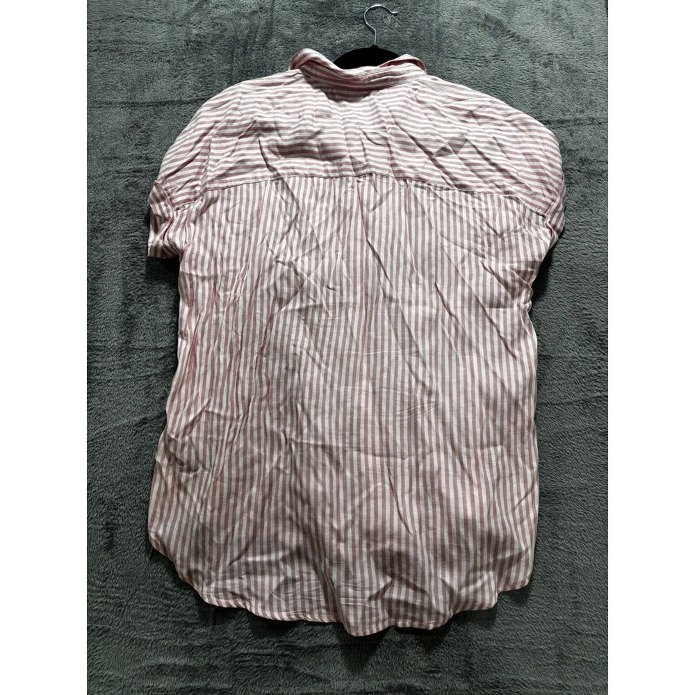 beachlunchlounge M Pink White Striped Shirt Womens Preppy Coastal Button Down