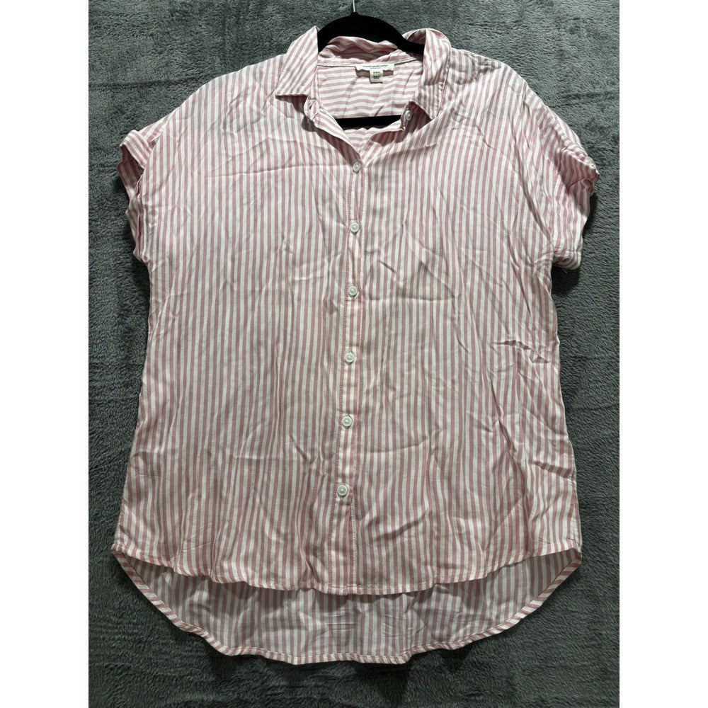 beachlunchlounge M Pink White Striped Shirt Womens Preppy Coastal Button Down