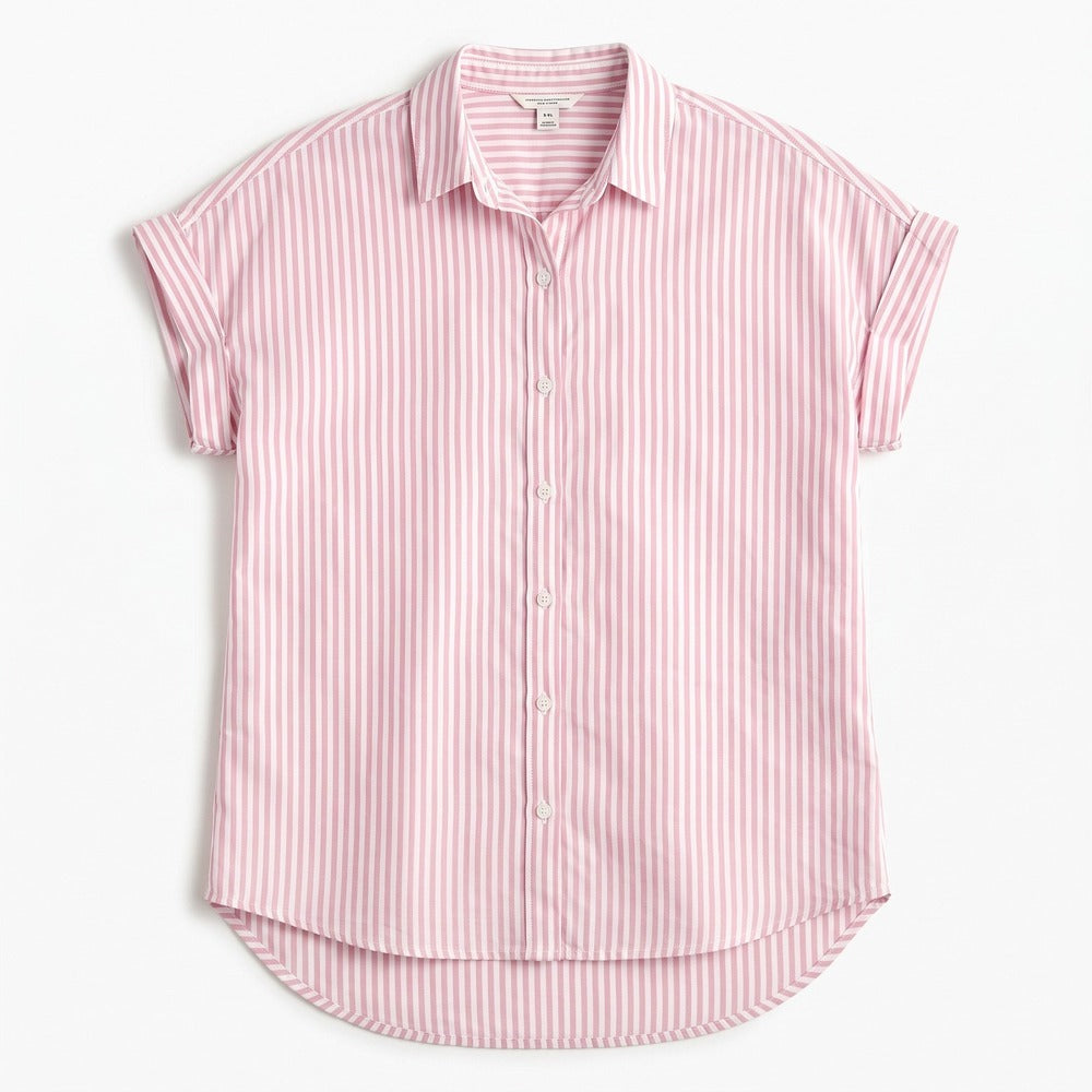 beachlunchlounge M Pink White Striped Shirt Womens Preppy Coastal Button Down