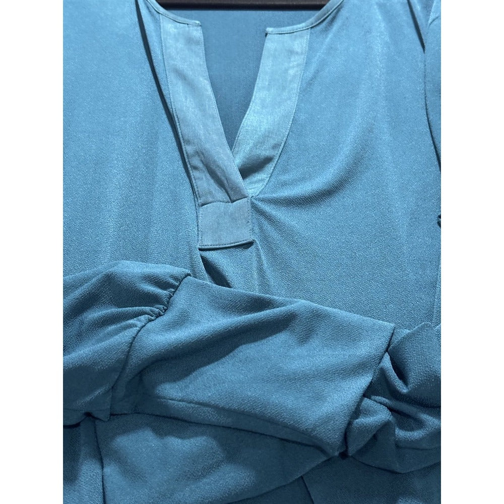 Banana Republic XL Teal Womens Split Neck Long Sleeve Blouse Casual Minimalist