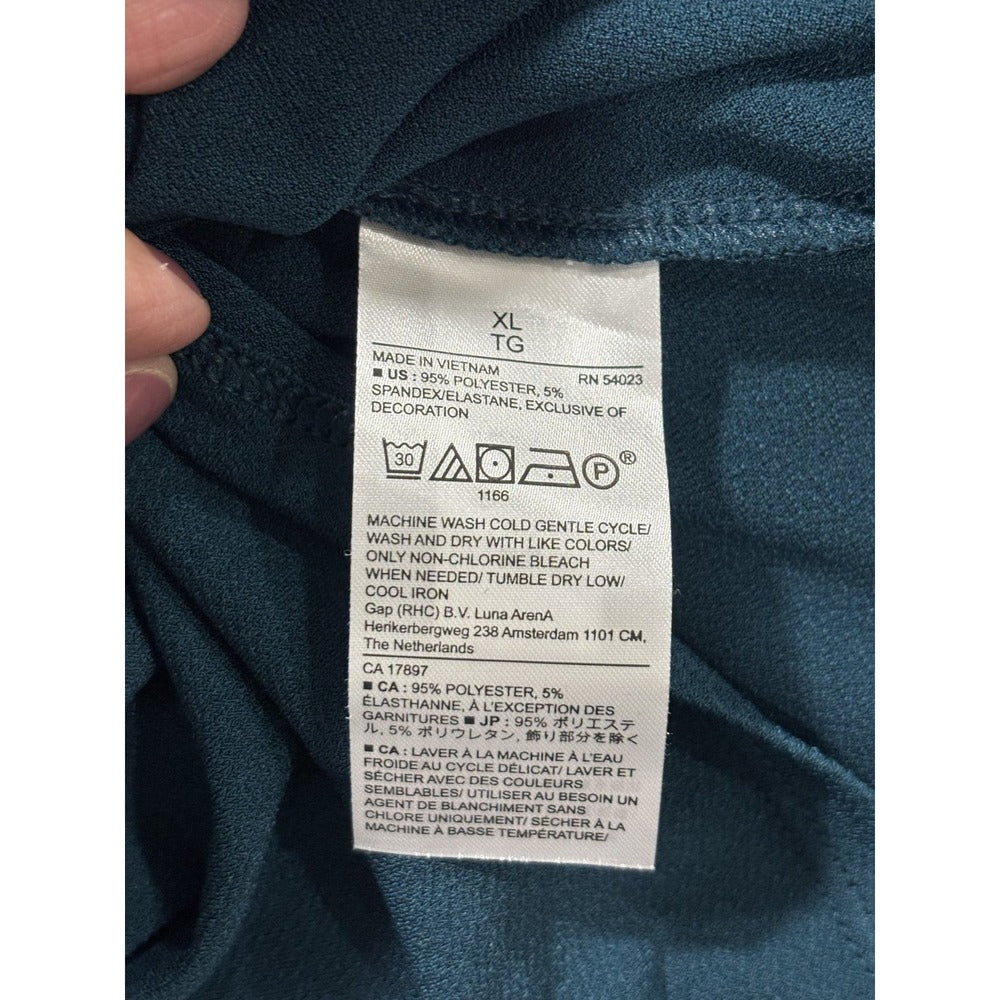 Banana Republic XL Teal Womens Split Neck Long Sleeve Blouse Casual Minimalist