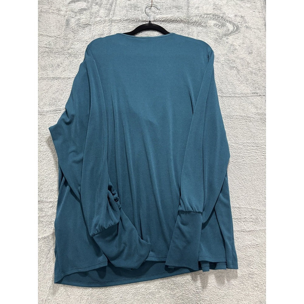 Banana Republic XL Teal Womens Split Neck Long Sleeve Blouse Casual Minimalist